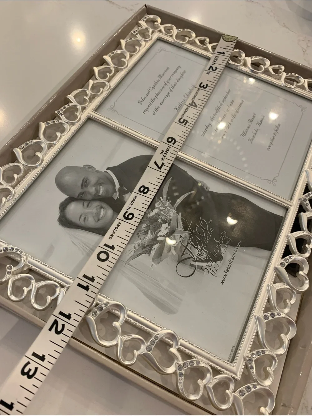 Open Heart Double 5x7 Metal Photo Frame Silver Hearts, Love, Wedding NEW